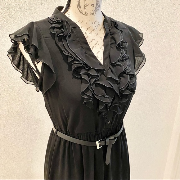 Vintage Zara Basic Collection V-Neck Ruffle Sleeves Dress - Picture 4 of 16